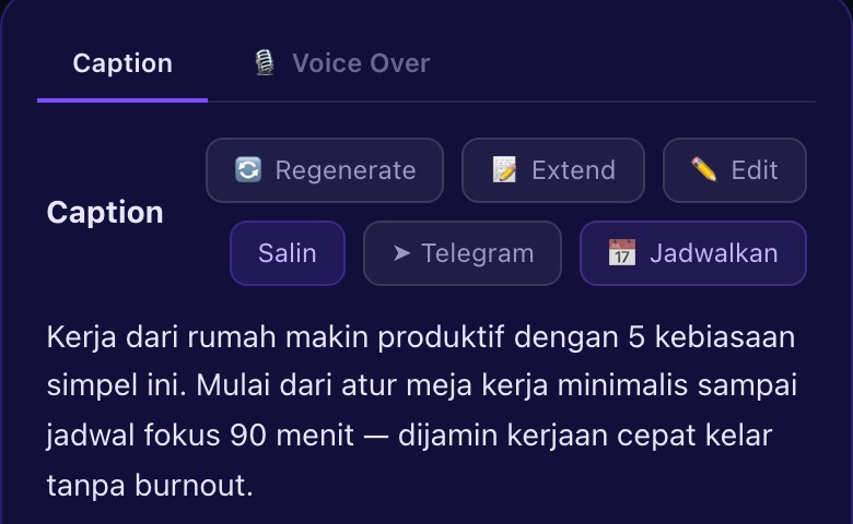 Caption siap posting di Telegram Mini App